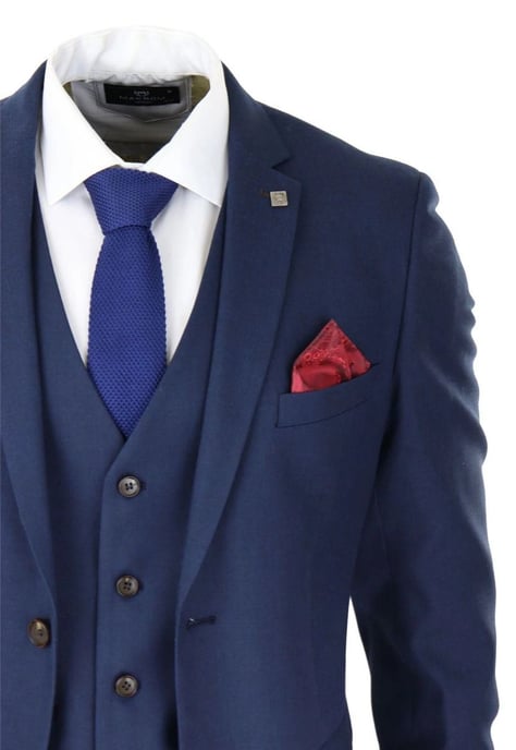 Mens 3 Piece Navy Blue Classic Retro Suit - Image 6
