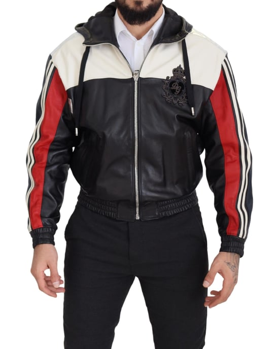 Dolce & Gabbana Svart Läder Huva Blouson Jacka Herrjacka - Image 1