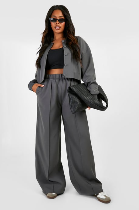 Plus Tailored Seam Front Slouchy Wide Leg Trousers - Image 1