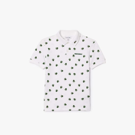 Boy's Lacoste Juniors Piqué Print Polo Shirt in White