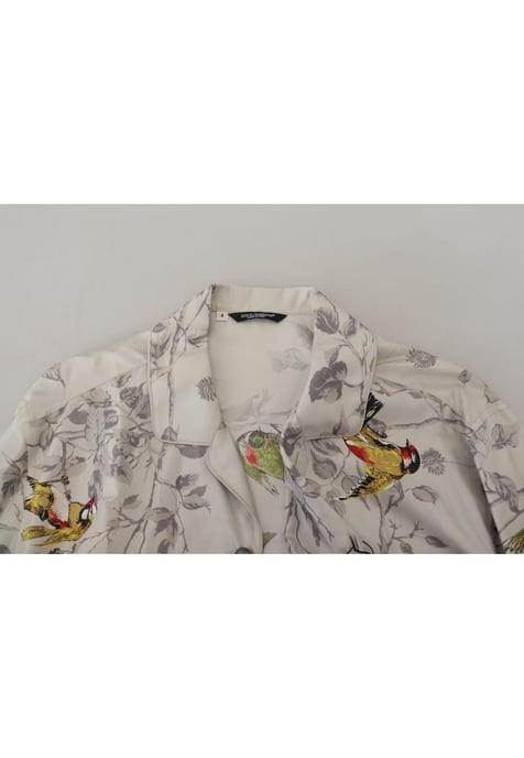 Dolce & Gabbana Men's White Bird Print Silk Satin Casual Shirt - Image 6
