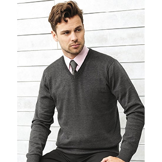 Premier Mens V-Neck Knitted Sweater (Charcoal)