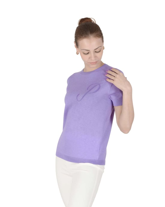 Crown Of Edinburgh Cashmere Short Sleeve Art 003 Lilac Letter P - Image 1