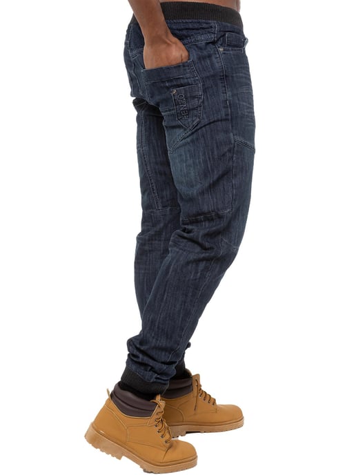 Enzo| Denim Jogger Jeans med manschetter för herrar - Mörkblå - Image 4