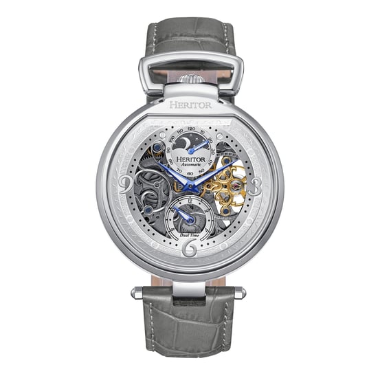 Heritor Automatic Lincoln Leather-Band Skeleton Watch with Moon Phase