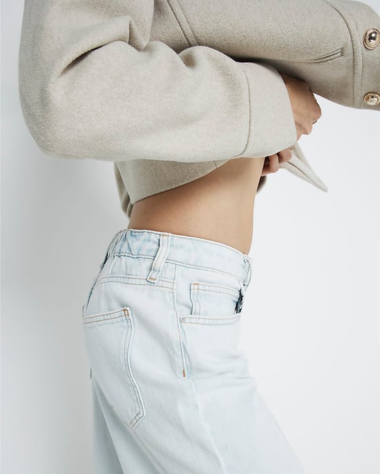 River Island Womens Wide Fit Jeans Blue Mid Rise Elastic Back