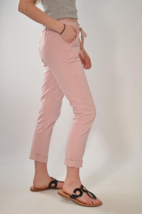 Tie Front Cotton Roll Hem Trousers - Image 2