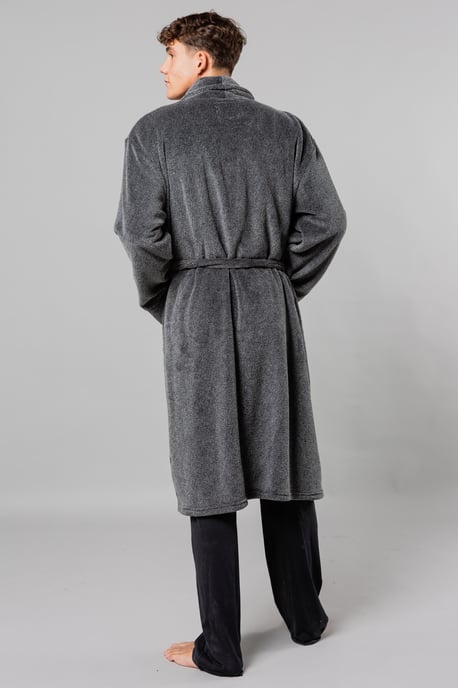 Navy Plush Shawl Collar Dressing Gown