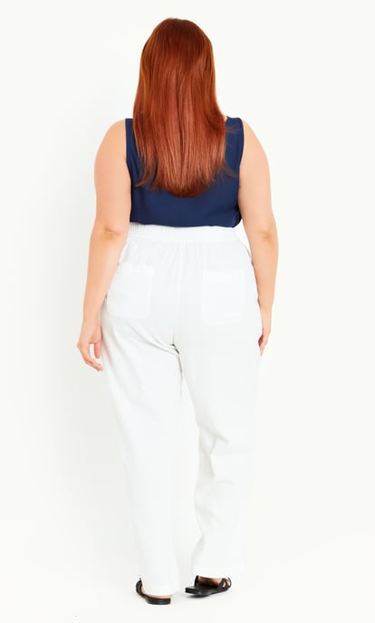 EVANS Women's Relaxed Linen Blend Trouser White - petite