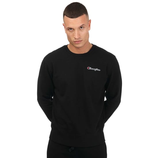 Men's Champion Crew Neck Small Script Logo Sweatshirt in Black