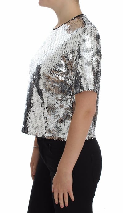 Dolce & Gabbana Dames Zilveren Pailletten Crewneck Blouse T-shirt Top - Image 2