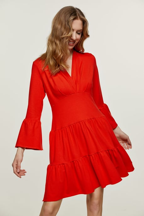 Red Jersey Tiered Dress