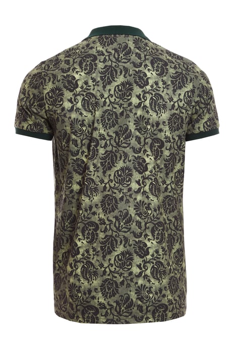 Floral Polo Shirt with Contrast Collar & Sleeves in Green