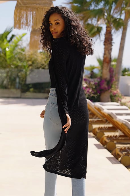 Black Chevron Knit Pointelle Cardigan
