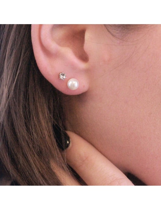Full Moon Pearl Earrings - Silver and Crystal - Image 2