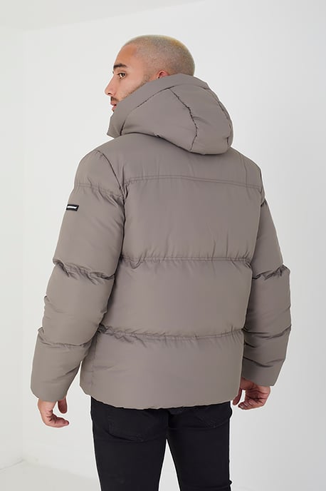 Taupe Hooded Bubble Jacket