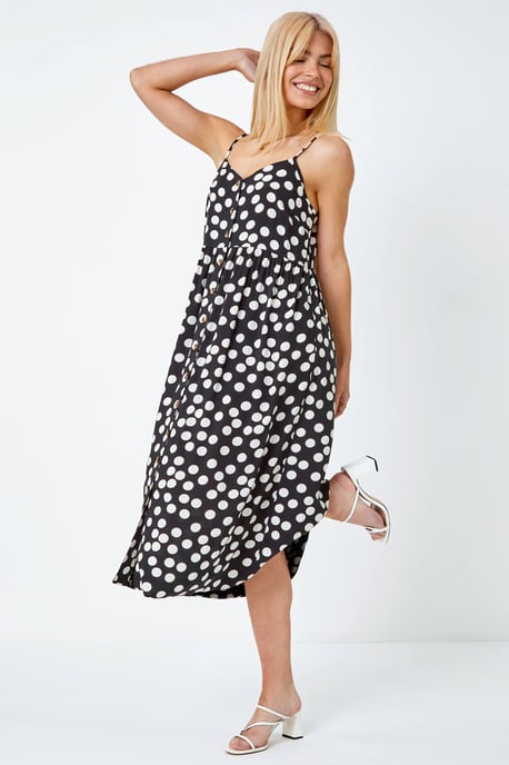Sleeveless Polka Dot Print Midi Dress