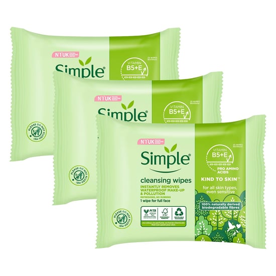 Simple Kind to Skin, Cleansing Wipes For Sensitive Skins, 3x 25 Wipes