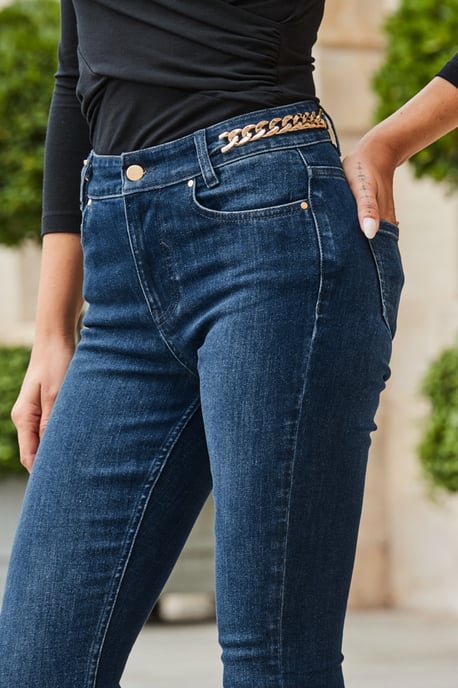 Dark Indigo Gold Chain Detail Skinny Jeans