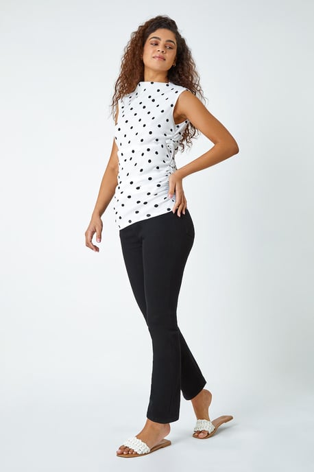 Polka Dot Ruched Stretch Top