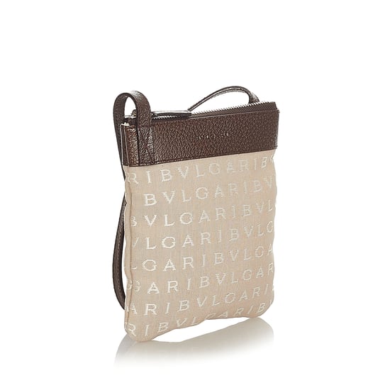Vintage Bvlgari Logomania Canvas Crossbody Bag Brown - Image 2