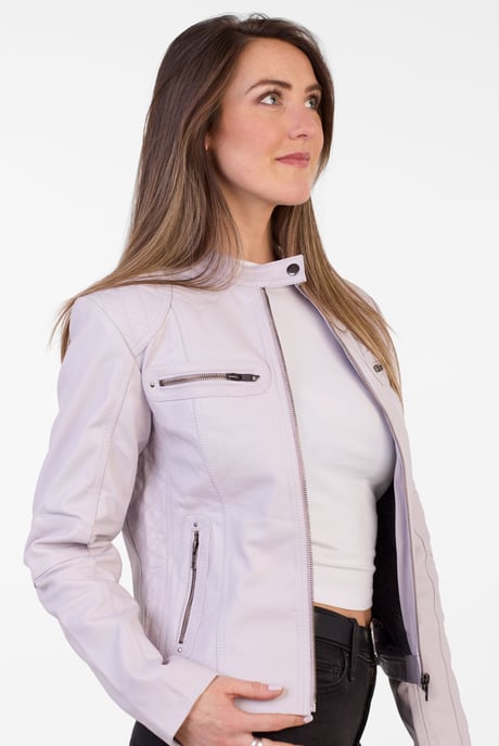 Pelle D’annata Ladies Real Leather Biker Jacket in Lavender