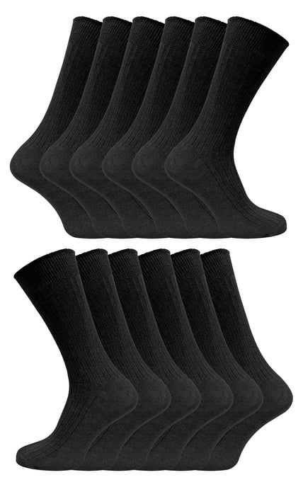 12 Pair Multipack Mens 100% Cotton Socks | Sock Snob | Ribbed Dress Socks - Black - Image 1