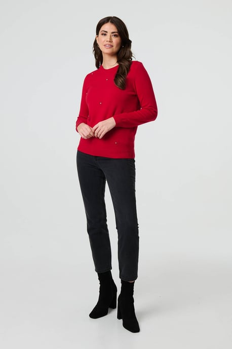 Red Floral Gemstone Embellished Jumper - Image 2