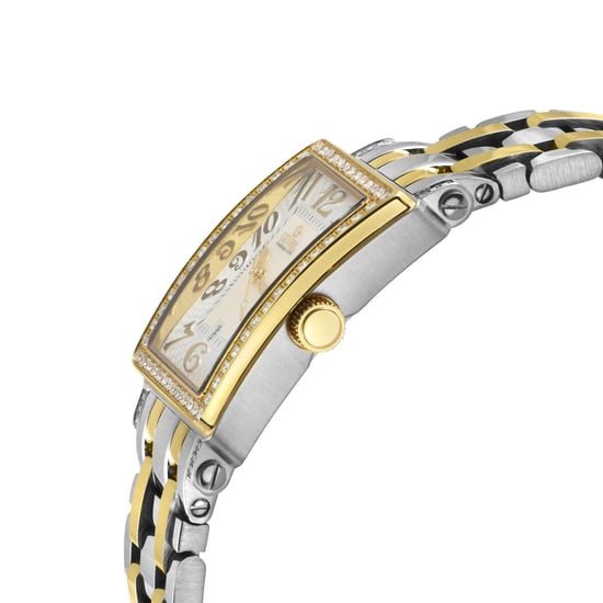 Gevril Ave of Americas Mini Women's Swiss Quartz Two toned IPYG Stainless Steel Diamond Case, White MOP Dial Watch