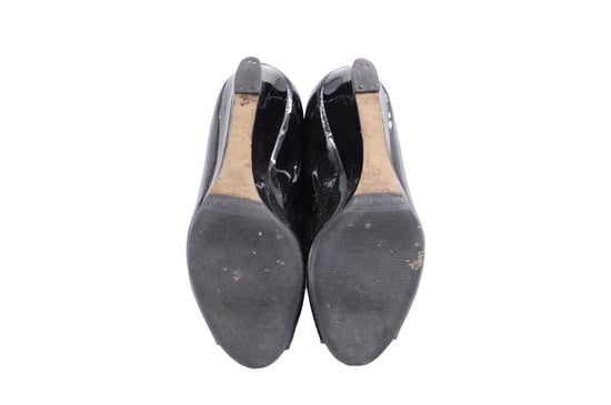 Jimmy Choo 'Baxen' Peep-toe Wedges in Black Patent Leather - Image 6