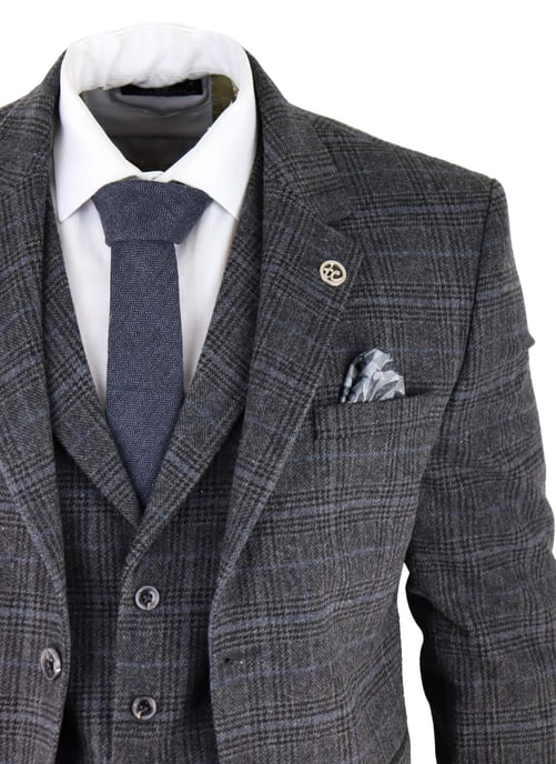 Heren Grijs Ruit 3-delige Tweed Pak Peaky Blinders 1920s Gatsby Aangepast Fit - Image 5