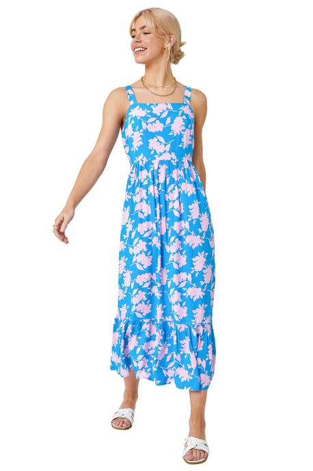 Sleeveless Floral Tiered Midi Dress