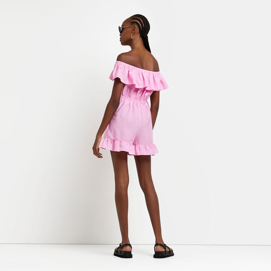 River Island Womens Playsuit Pink Bardot Frill