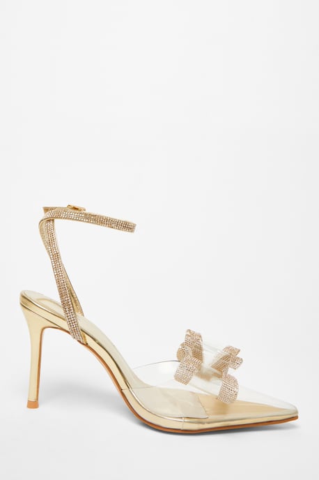 Gold Bow Diamante Court Heels