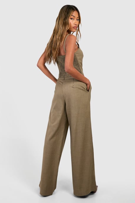 Textured Pinstripe Wide Leg Trousers - Image 2