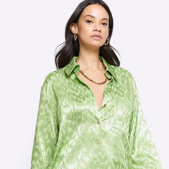 River Island Womens Shirt Green Jacquard Oversized
