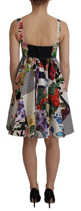 Dolce & Gabbana Multicolor Pachwork Poplin Floral A-Line Mini Flared Women's Dress - Image 2