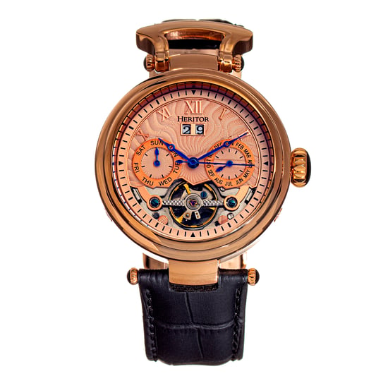 Heritor Automatic Ganzi Semi-Skeleton Leather-Band Watch