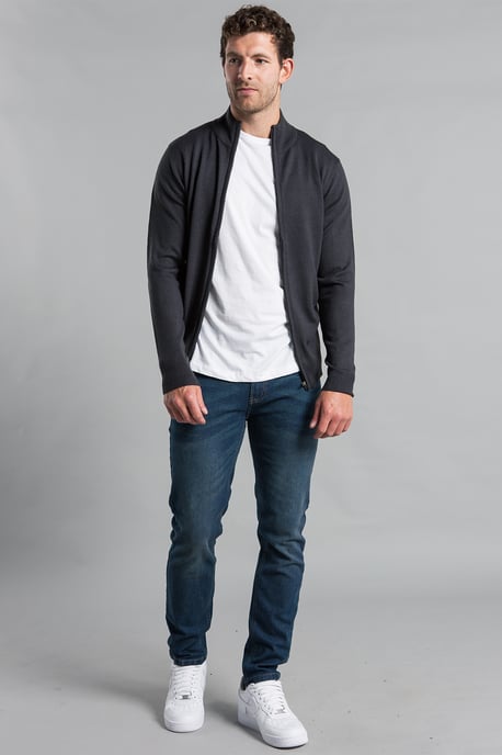 Charcoal Funnel Neck Zip-Through Cardigan