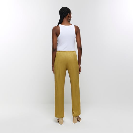 River Island Womens Wide Leg Trousers Green Plisse