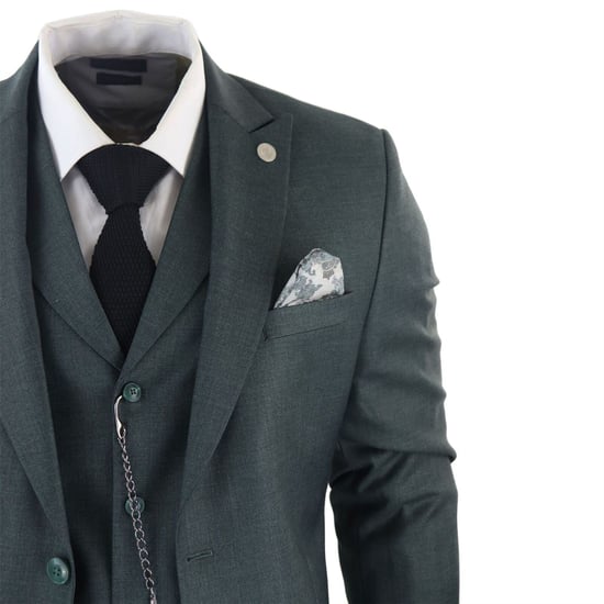 Men's Classic 3-Piece Plain Green Suit - Image 4