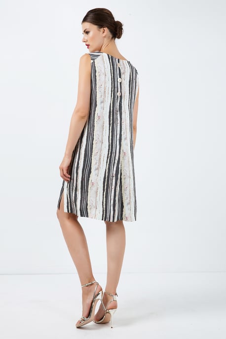Striped Straight Dress with Belt