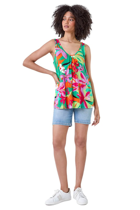Tropical Print V-Neck Stretch Vest