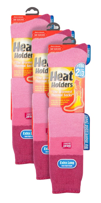 Värmehållare - 3-pack termiska knästrumpor för damer | WoMens tjocka vinterstrumpor 2.3 TOG långa skidstrumpor - Ljusrosa / hallon - Image 2