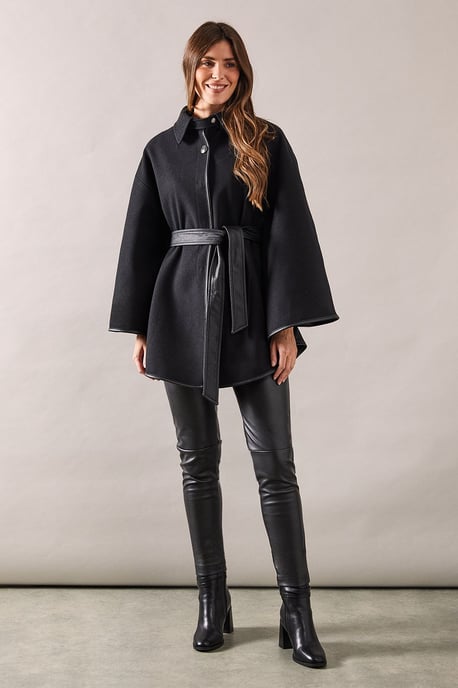 Wool Mix Belted Cape