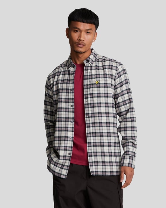 Mens Check Flannel Shirt in Navy - Image 1