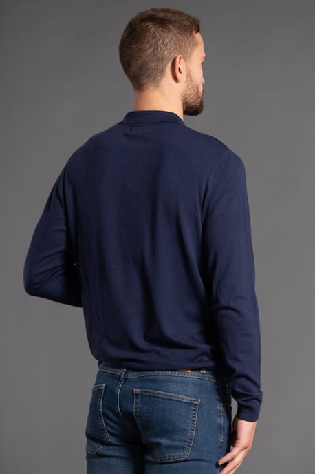 Navy Knitted Long Sleeve Polo