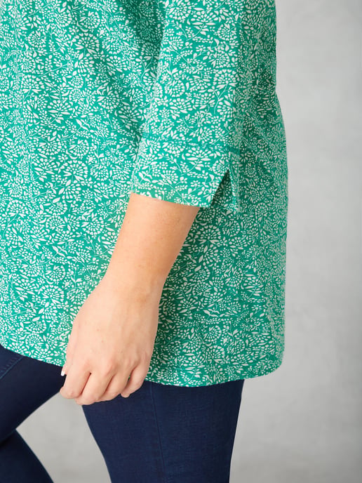 Green Ditsy Leaf Cotton Slub Relaxed Tunic
