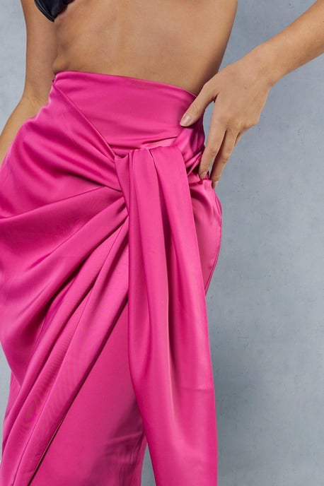 Satin High Waisted Wrap Midi Skirt