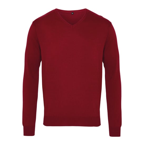 Premier Mens Knitted Cotton Acrylic V Neck Sweatshirt (Burgundy) - Image 1